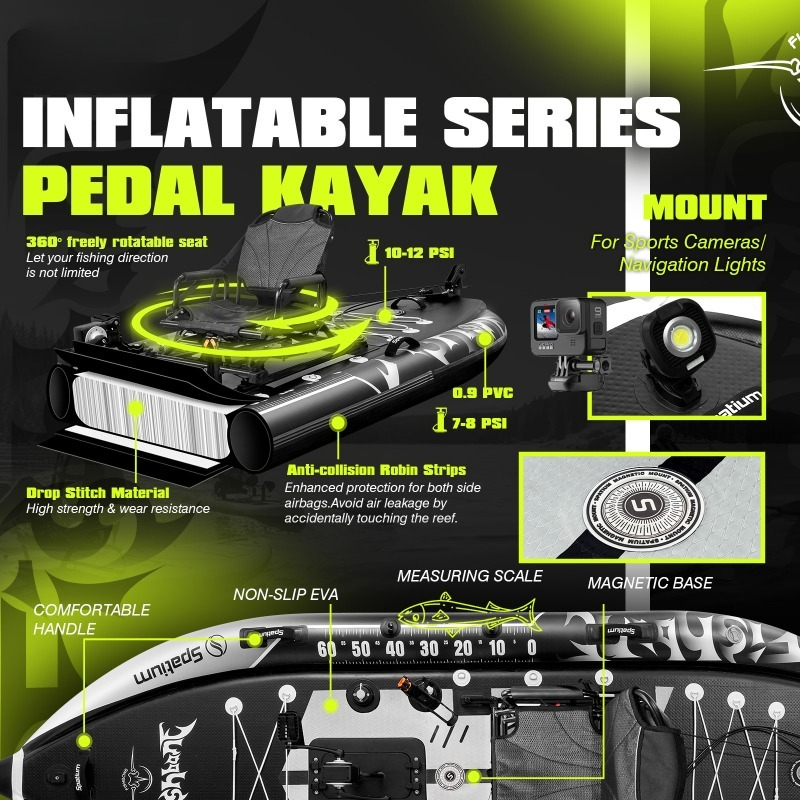เรือคายัคตกปลาแบบเป่าลม Spatiu - Fishing Kayak Pedal Drive บทวิจารณ์และราคา